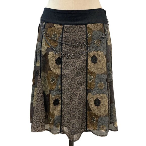Tribal Dresses & Skirts - Tribal Skirt Womens 8 Multicolor Floral Multi Print ALine Sheer Lined Side Zip